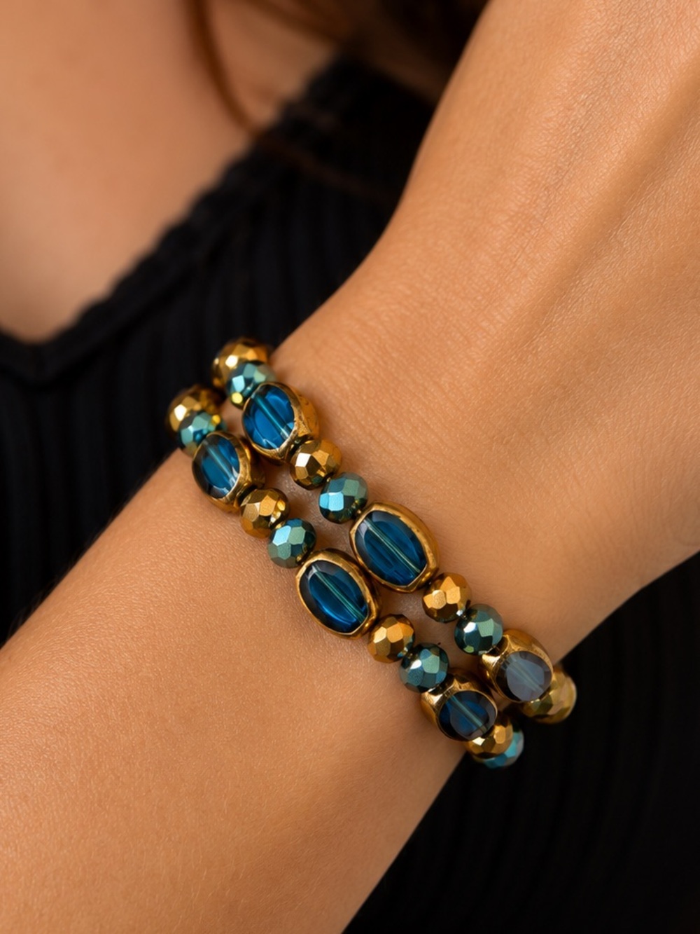 Teal Beaded Double-Row Wrap Bracelet